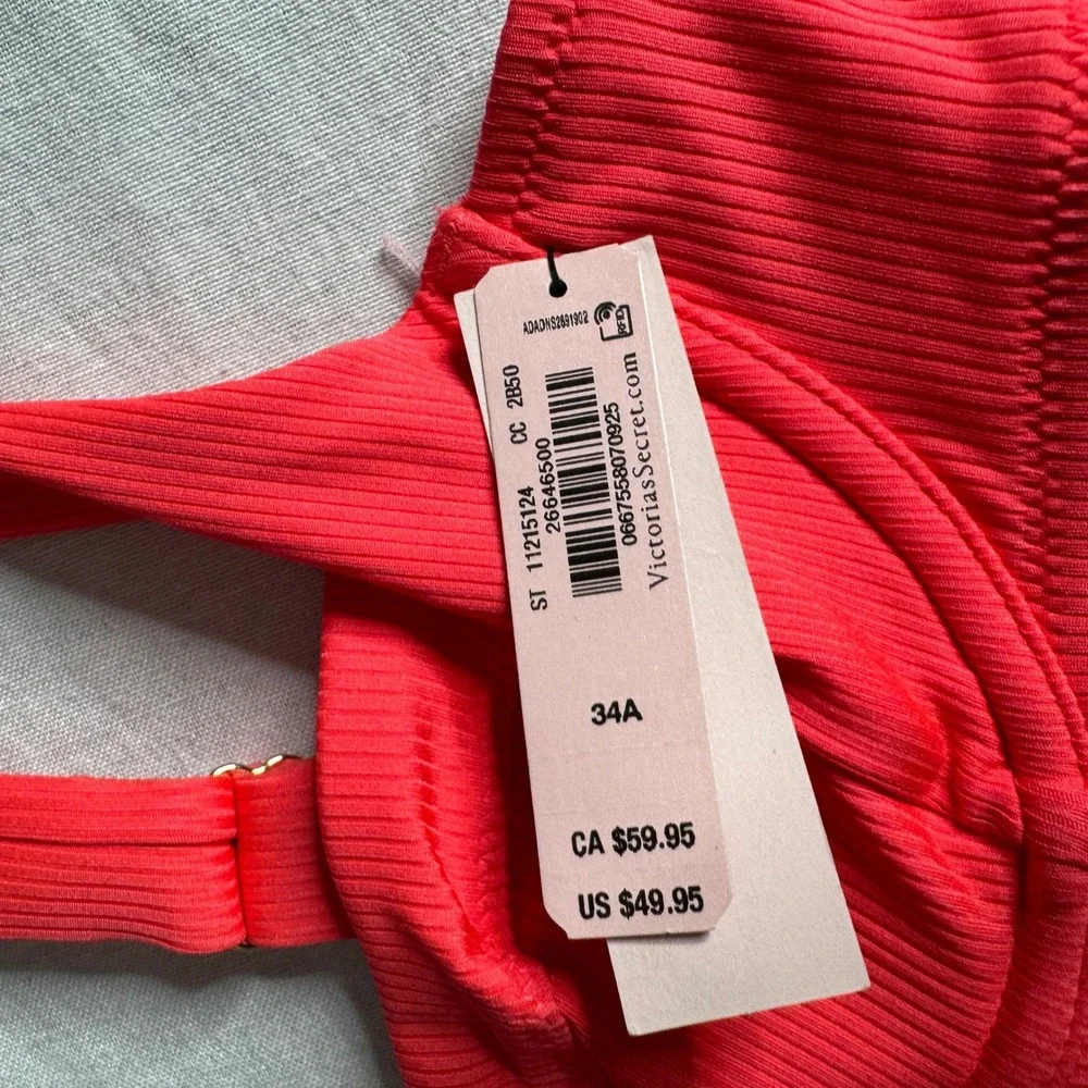 Victoria's Secret Swim Ribbed Full Coverage Underwire Bikini Top Pink Island 34A